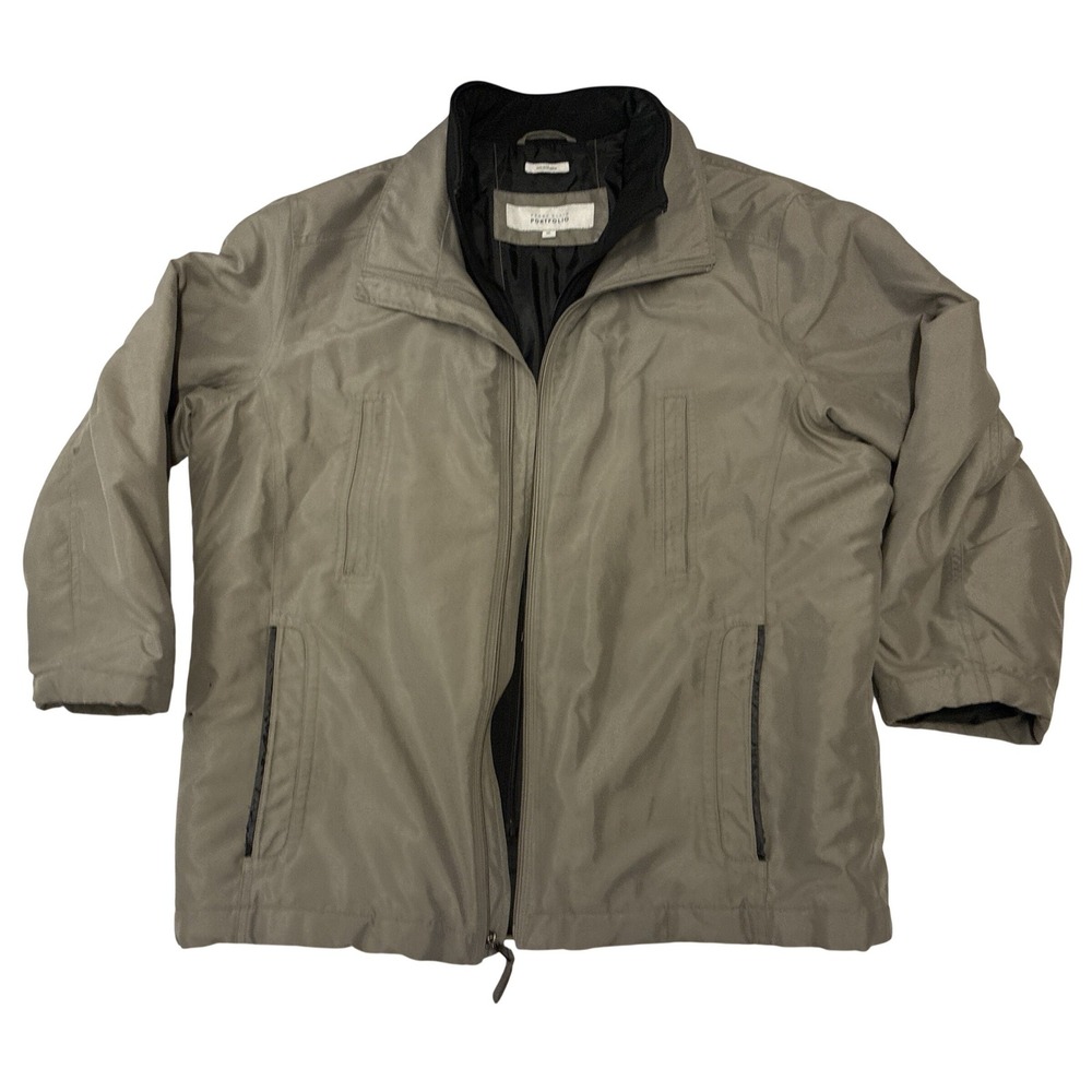 Perry Ellis Portfolio Mens XL Microfiber Full Zip Jacket Taupe Gray Brown